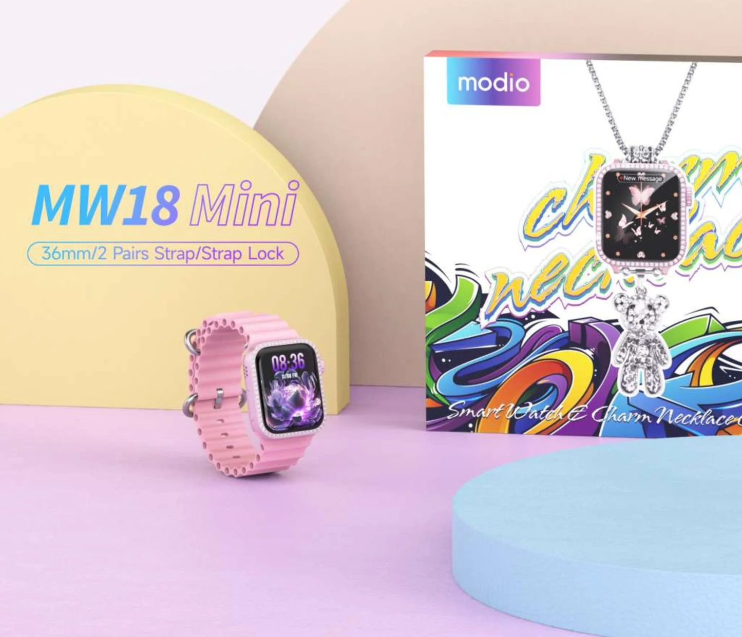 Modio MW 18 Smart Watch with 2 Pair Strap and Stylish Chain Necklace