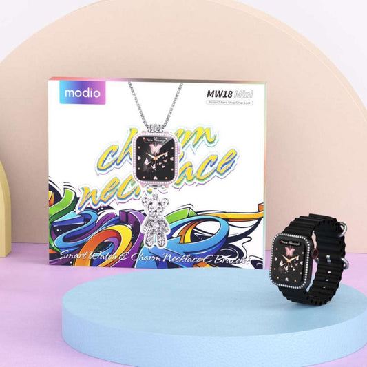 Modio MW 18 Smart Watch with 2 Pair Strap and Stylish Chain Necklace