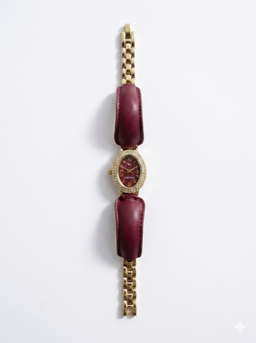 Vintage Style Quartz Watch with Genuine Leather Strap For Women