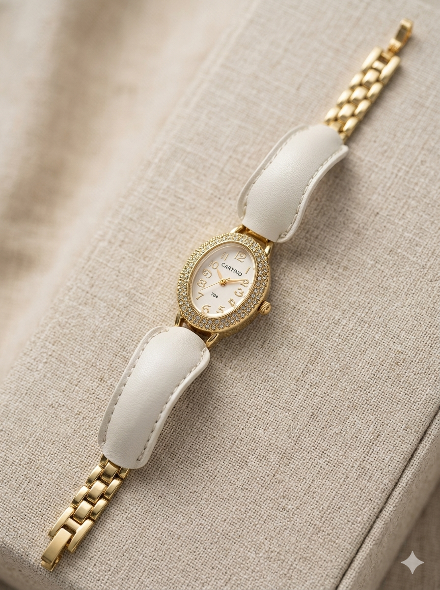 Vintage Style Quartz Watch with Genuine Leather Strap For Women
