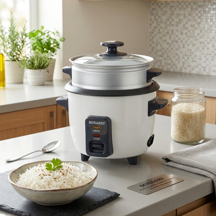 0.6L Rice Cooker with Steamer Non-Sticky