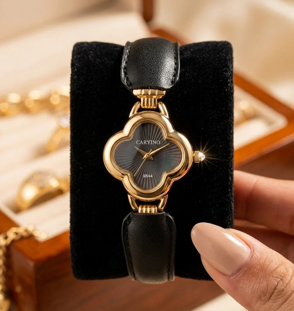 Vintage Style Quartz Watch with Genuine Leather Strap For Women